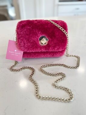Kate Spade Audrey Faux Shearling Micro Crossbody Bag K9280 Festive Pink NWT